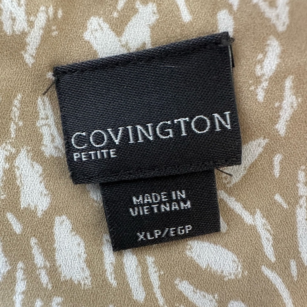 Covington Petite Beige Abstract Print Sleeveless Ruffle Front Blouse XL (1121) - Picture 13 of 14